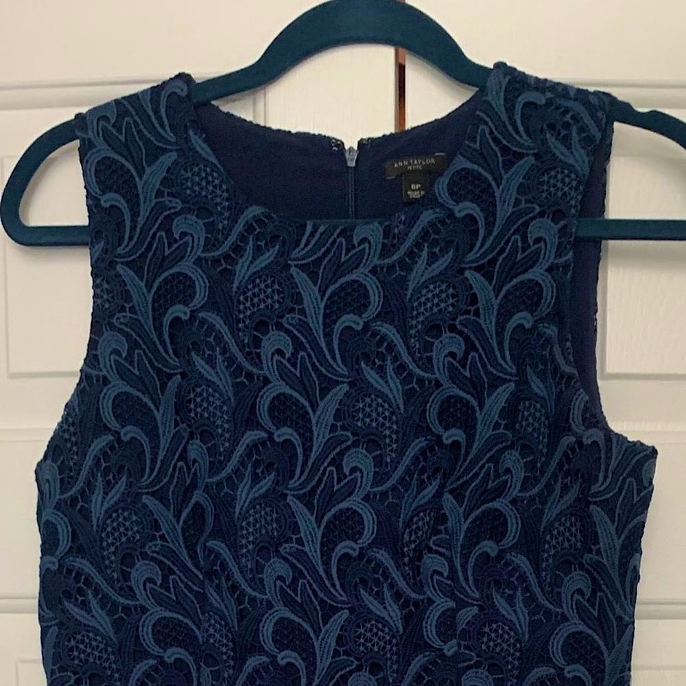 Ann Taylor navy cotton lace evening wedding formal cocktail dress 6 Petite